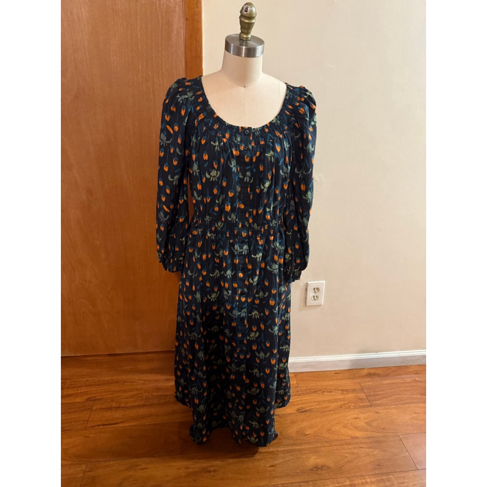 Women's Whistles Black & Orange Floral Long Sleeve Midi Dress US 12